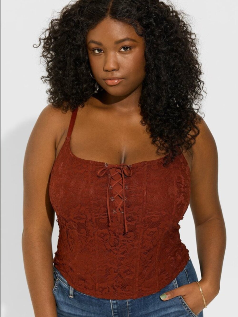 Torrid Size 3 3X Brown Lace Corset Crop Top Sleeveless